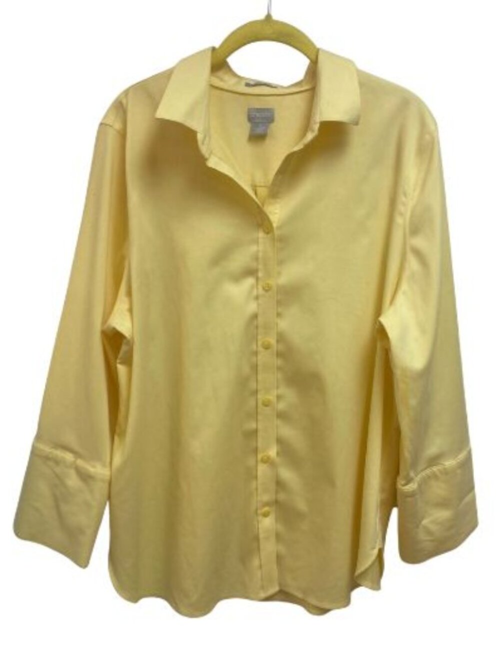 Chicos Tailored Yellow Shirt Two Button Turn Back Cuff Size 3 (XL)